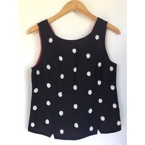 Anthropologie Odille Linen Polka Dot Beaded Top